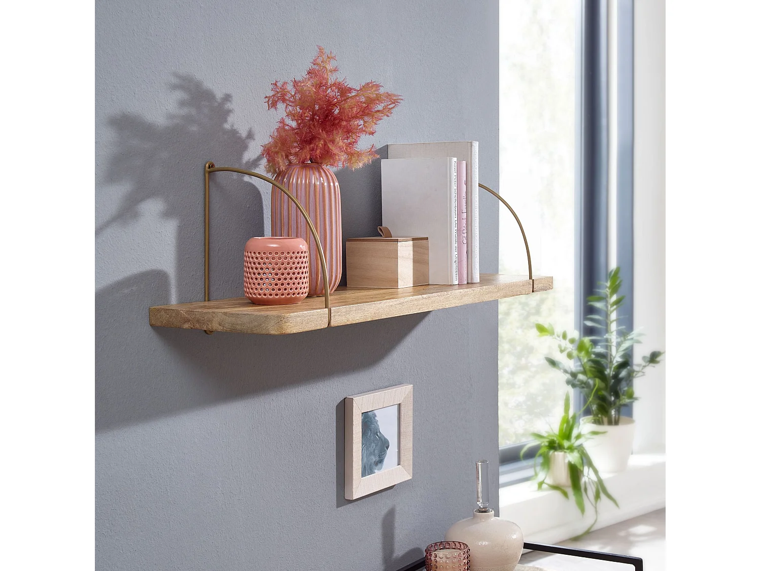 Estantería de pared 80x25x22 cm Moderna Madera Maciza de Mango y Metal Industrial | Estante