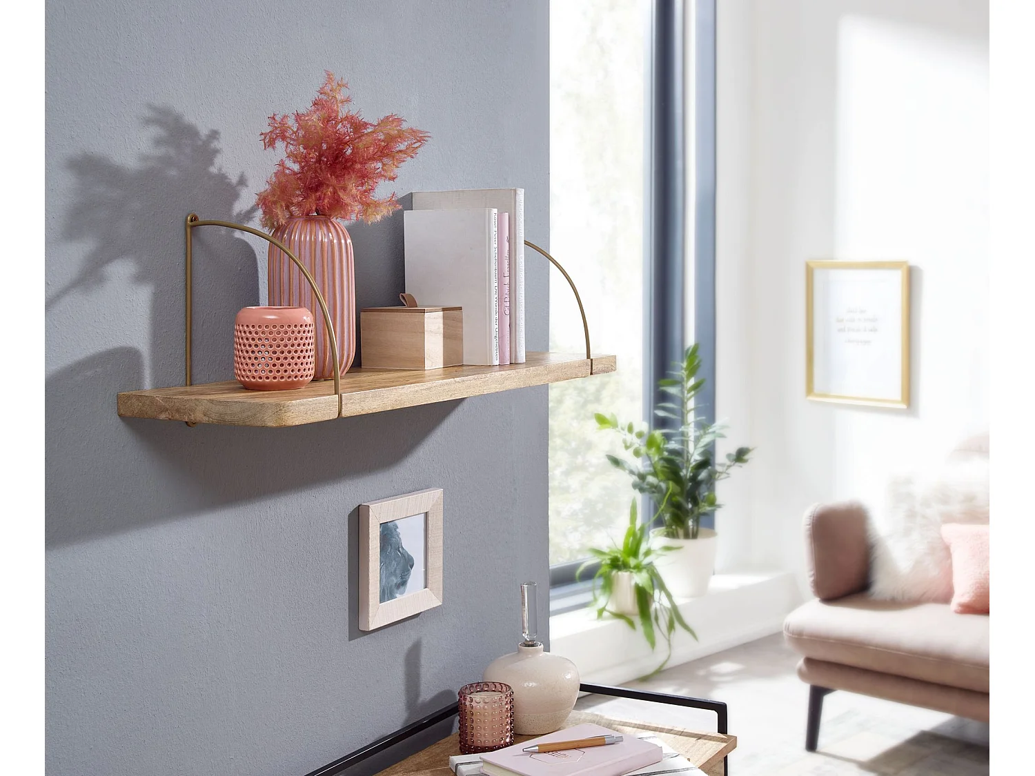 Estantería de pared 80x25x22 cm Moderna Madera Maciza de Mango y Metal Industrial | Estante