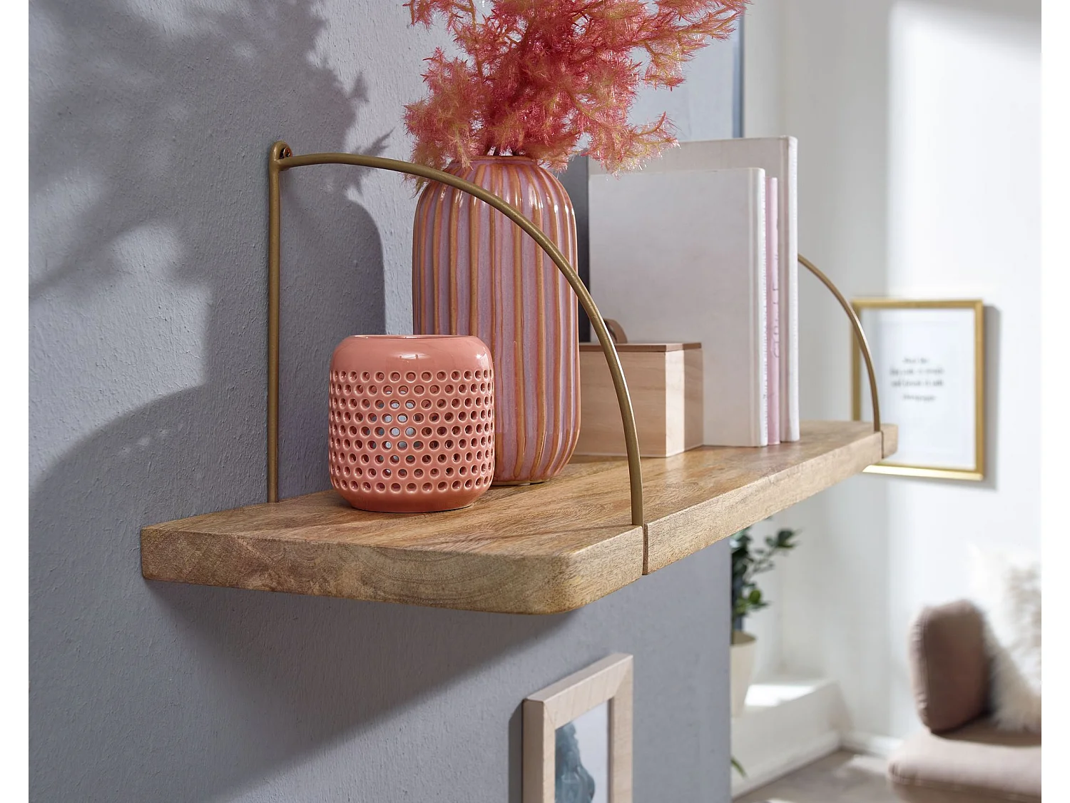 Estantería de pared 80x25x22 cm Moderna Madera Maciza de Mango y Metal Industrial | Estante