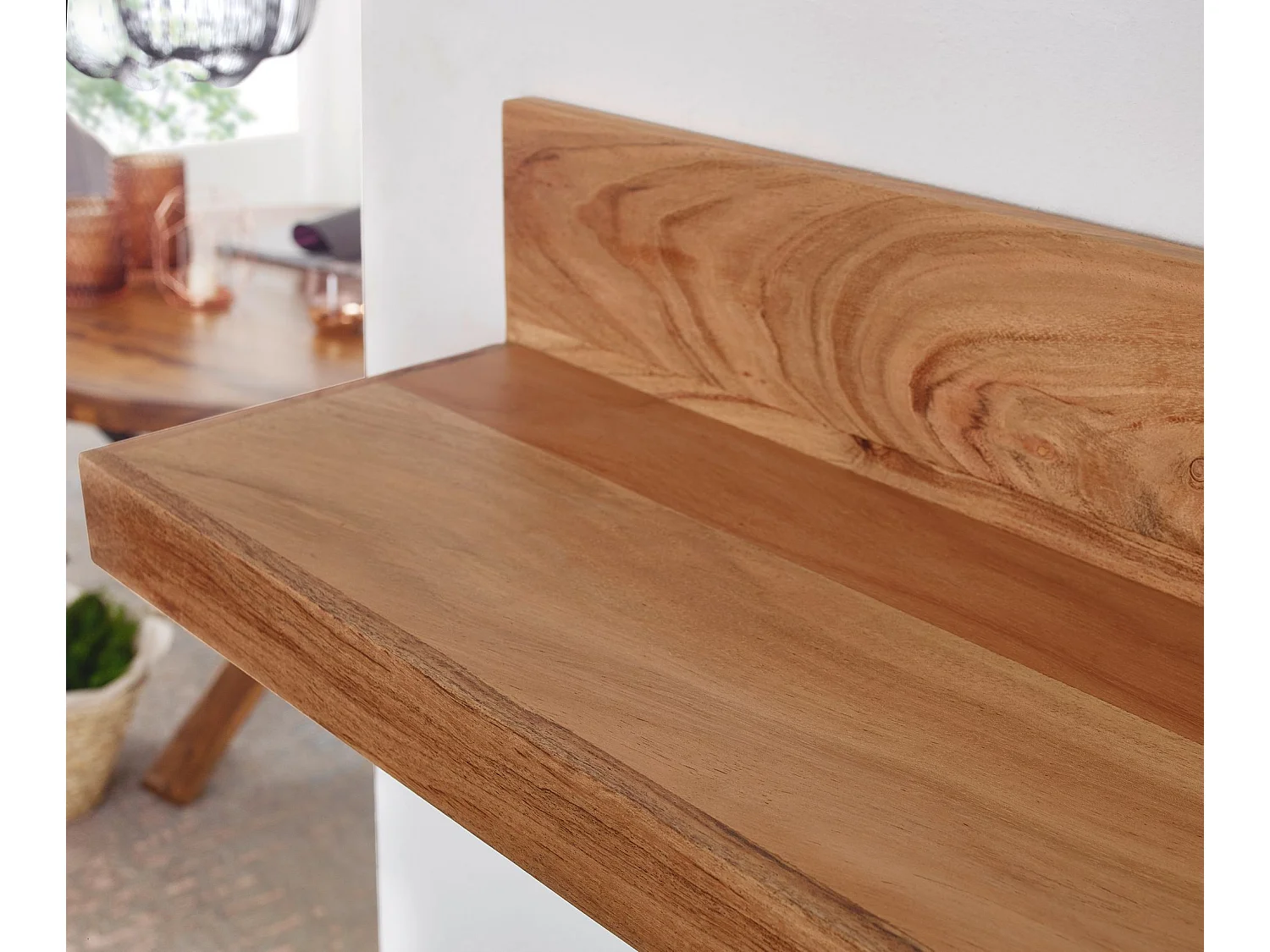 estante de pared MUMBAI madera maciza estante de madera de acacia 80 cm estilo rústico estante