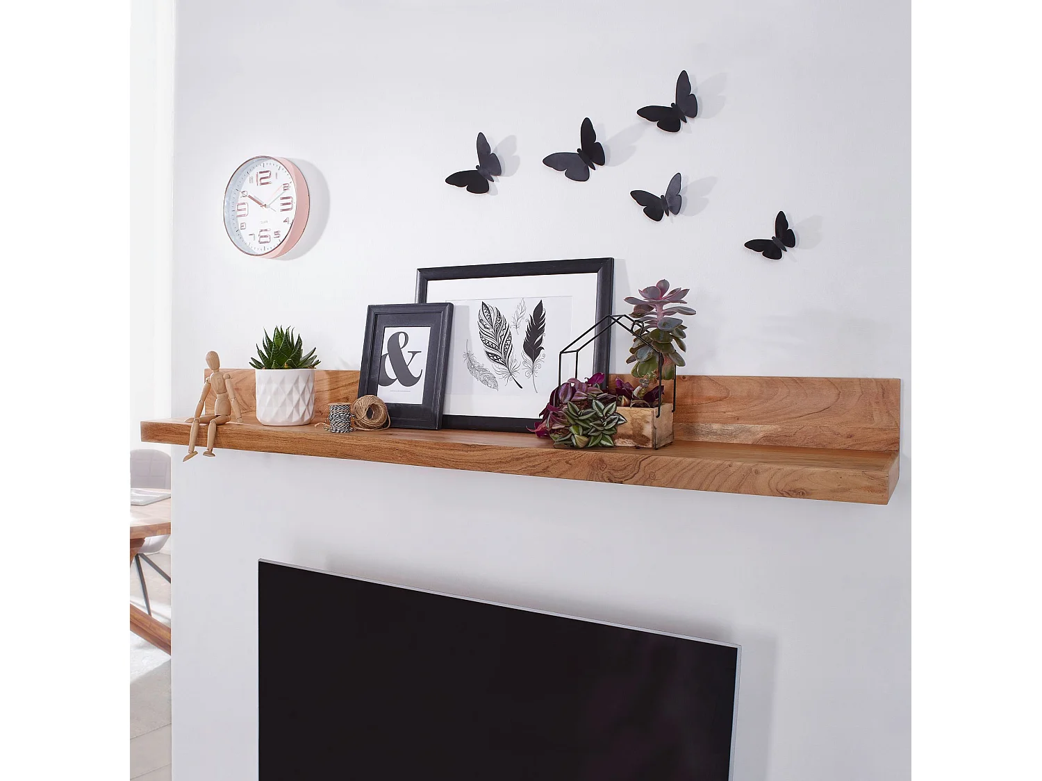 estante de pared MUMBAI madera maciza estante de madera de acacia 80 cm estilo rústico estante