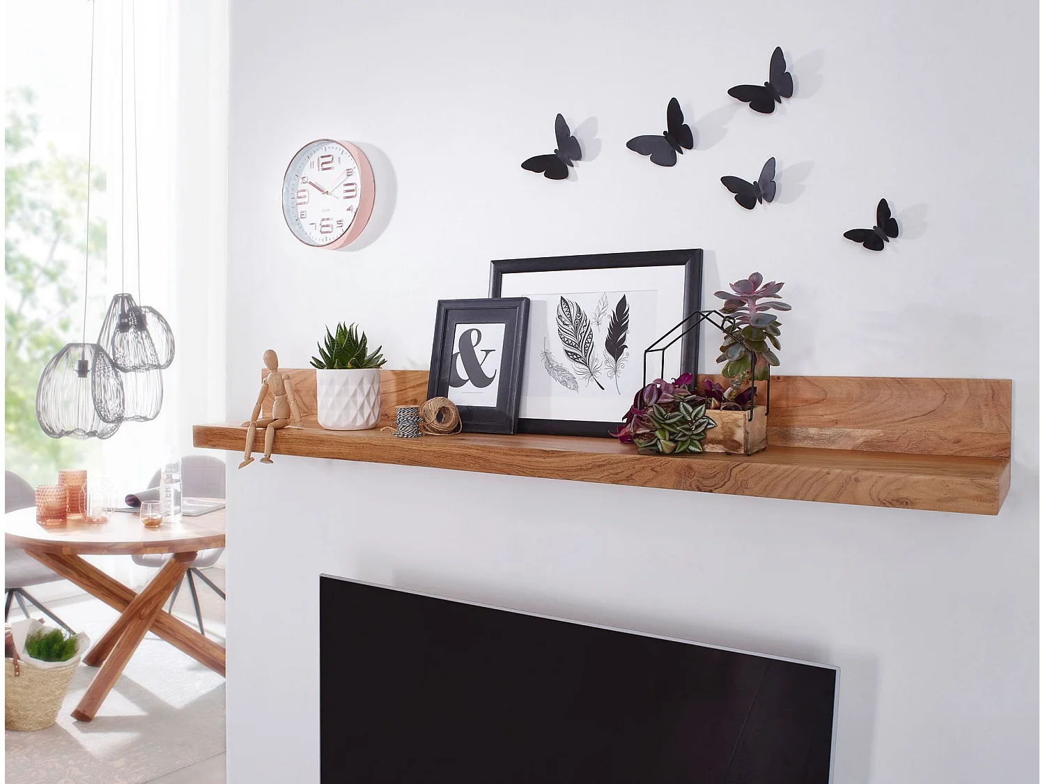 estante de pared MUMBAI madera maciza estante de madera de acacia 80 cm estilo rústico estante