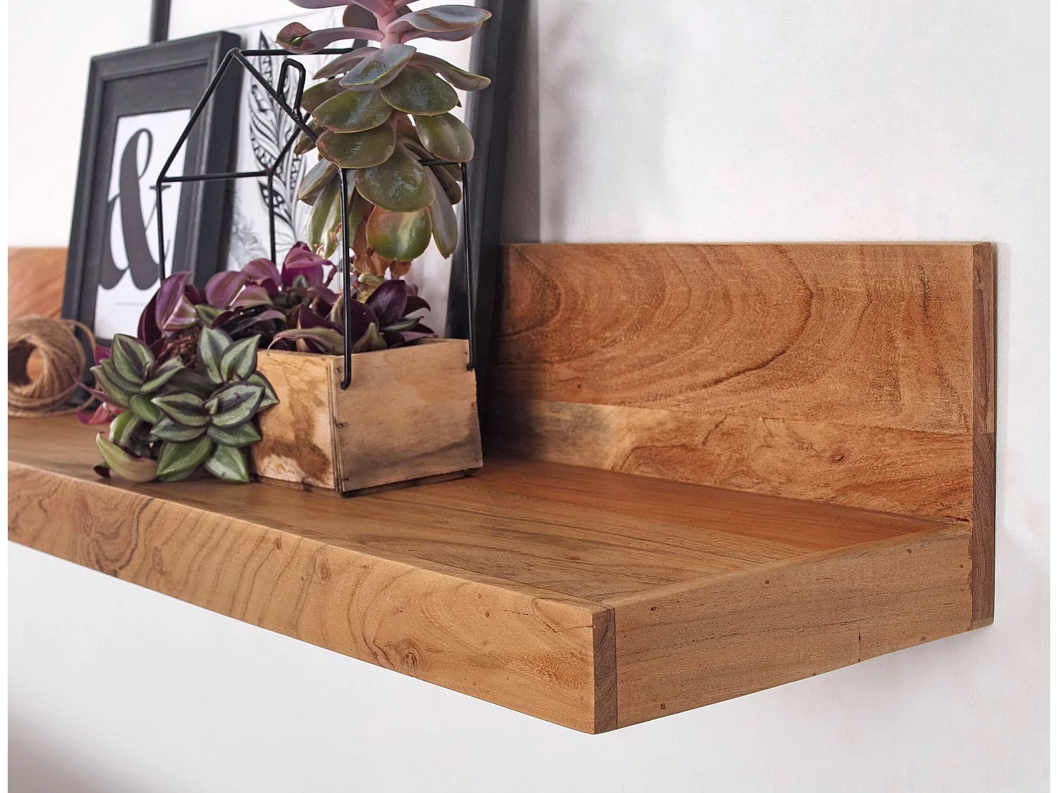 estante de pared MUMBAI madera maciza estante de madera de acacia 80 cm estilo rústico estante