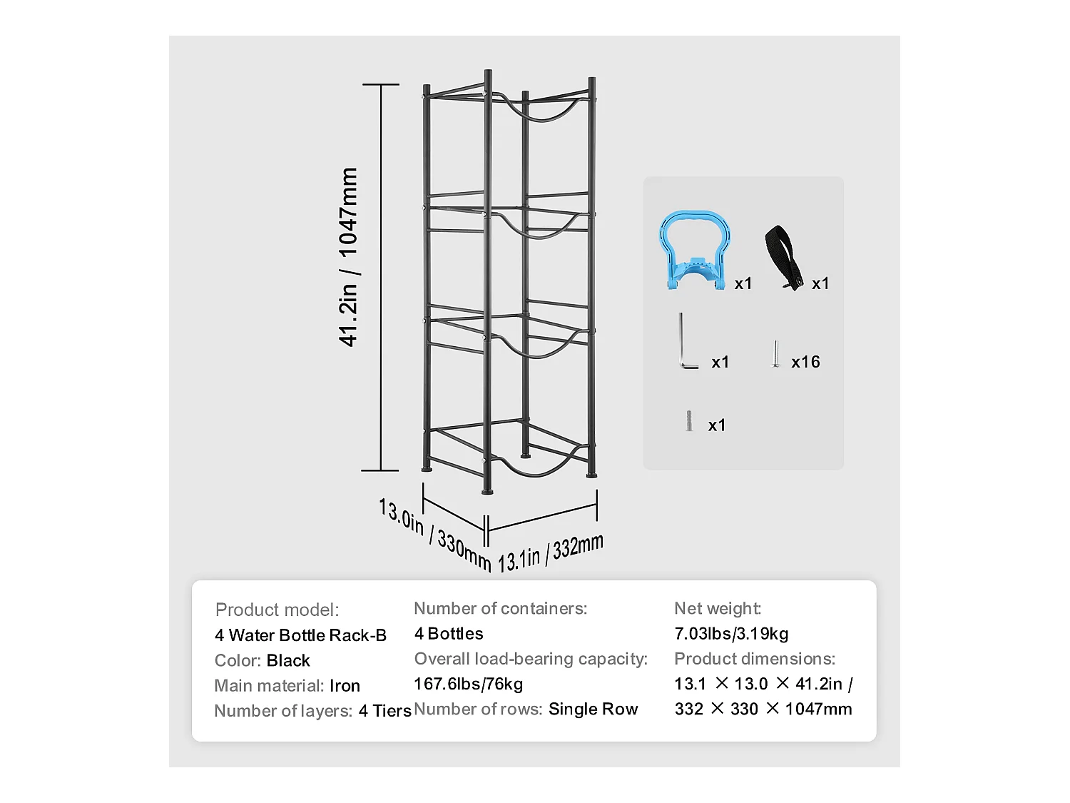 Support pour Carafe à Eau à 4 Niveaux SucceBuy, Support pour 4 Bouteilles, Noir