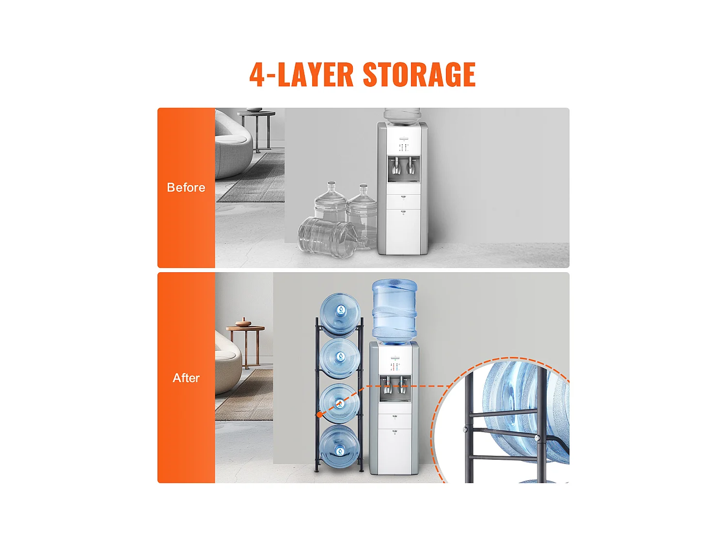 Support pour Carafe à Eau à 4 Niveaux SucceBuy, Support pour 4 Bouteilles, Noir