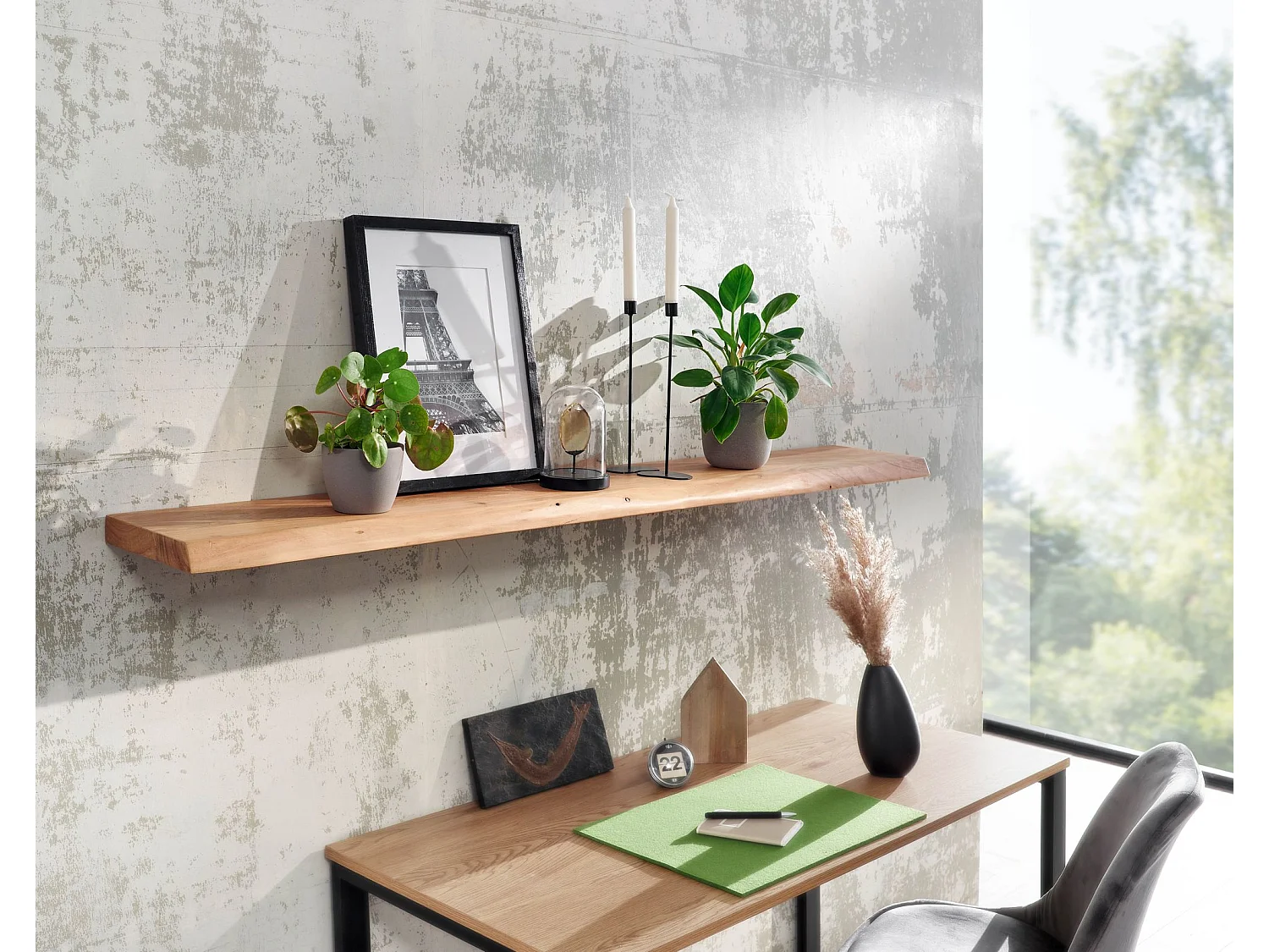 Estantería de Pared 160 cm Moderna Madera Maciza de Acacia | Estante Colgante de Flotación Libre