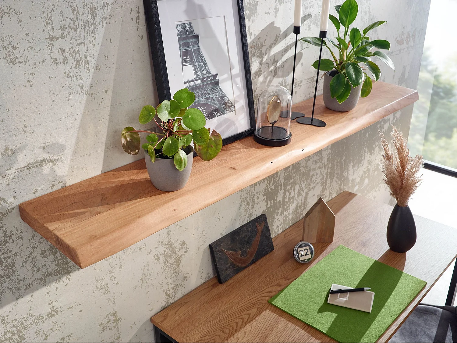 Estantería de Pared 160 cm Moderna Madera Maciza de Acacia | Estante Colgante de Flotación Libre