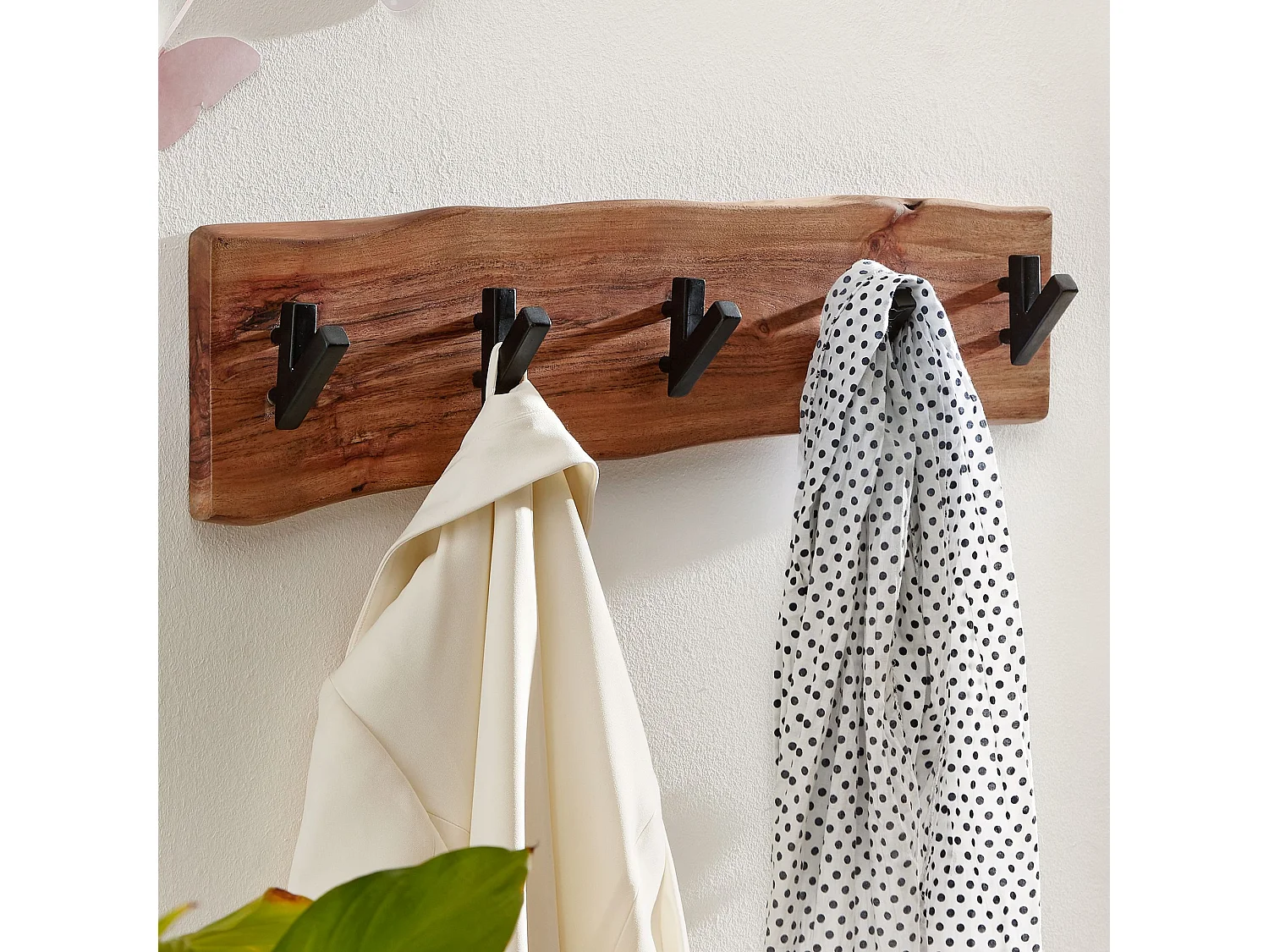 diseño madera maciza de acacia / metal 60 x 17 x 9 cm | Perchero de pared con gancho de carril |