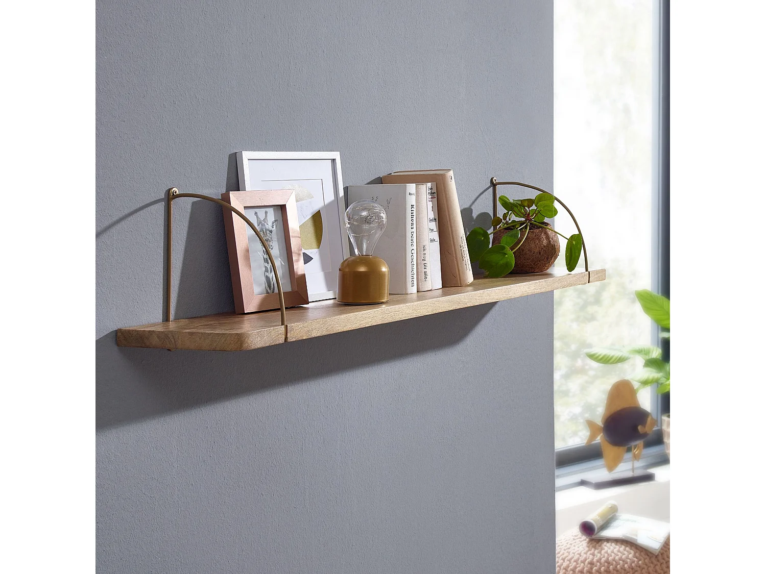 Estantería de pared 100x25x22 cm Moderna Madera Maciza de Mango y Metal Industrial | Estante