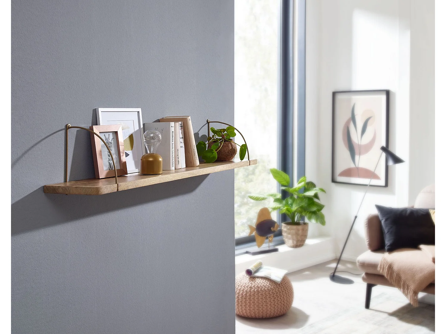 Estantería de pared 100x25x22 cm Moderna Madera Maciza de Mango y Metal Industrial | Estante