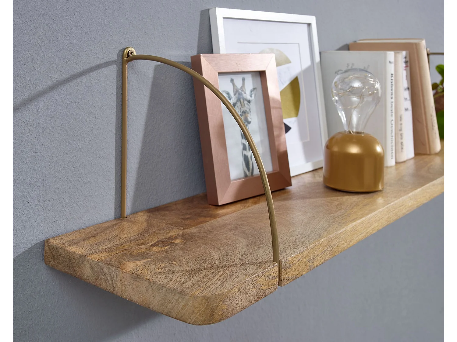 Estantería de pared 100x25x22 cm Moderna Madera Maciza de Mango y Metal Industrial | Estante