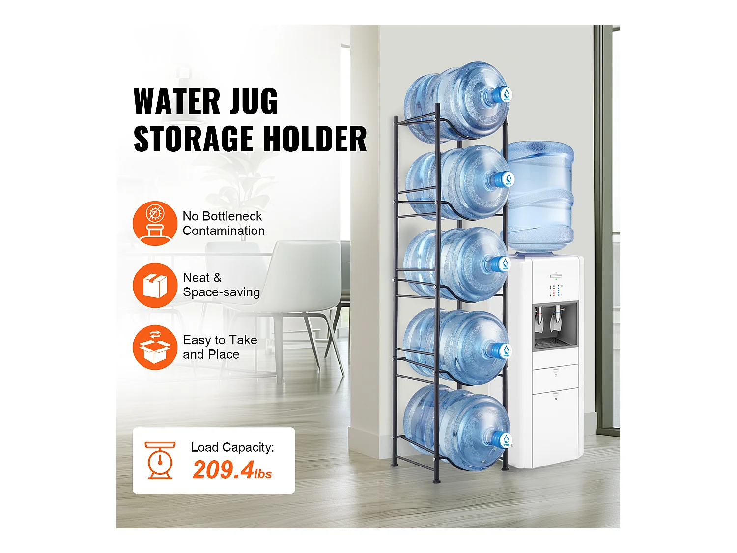 Porte-bouteilles d'Eau à 5 Niveaux SucceBuy, Support en Une Rangée pour 5 Bouteilles, Métal Noir