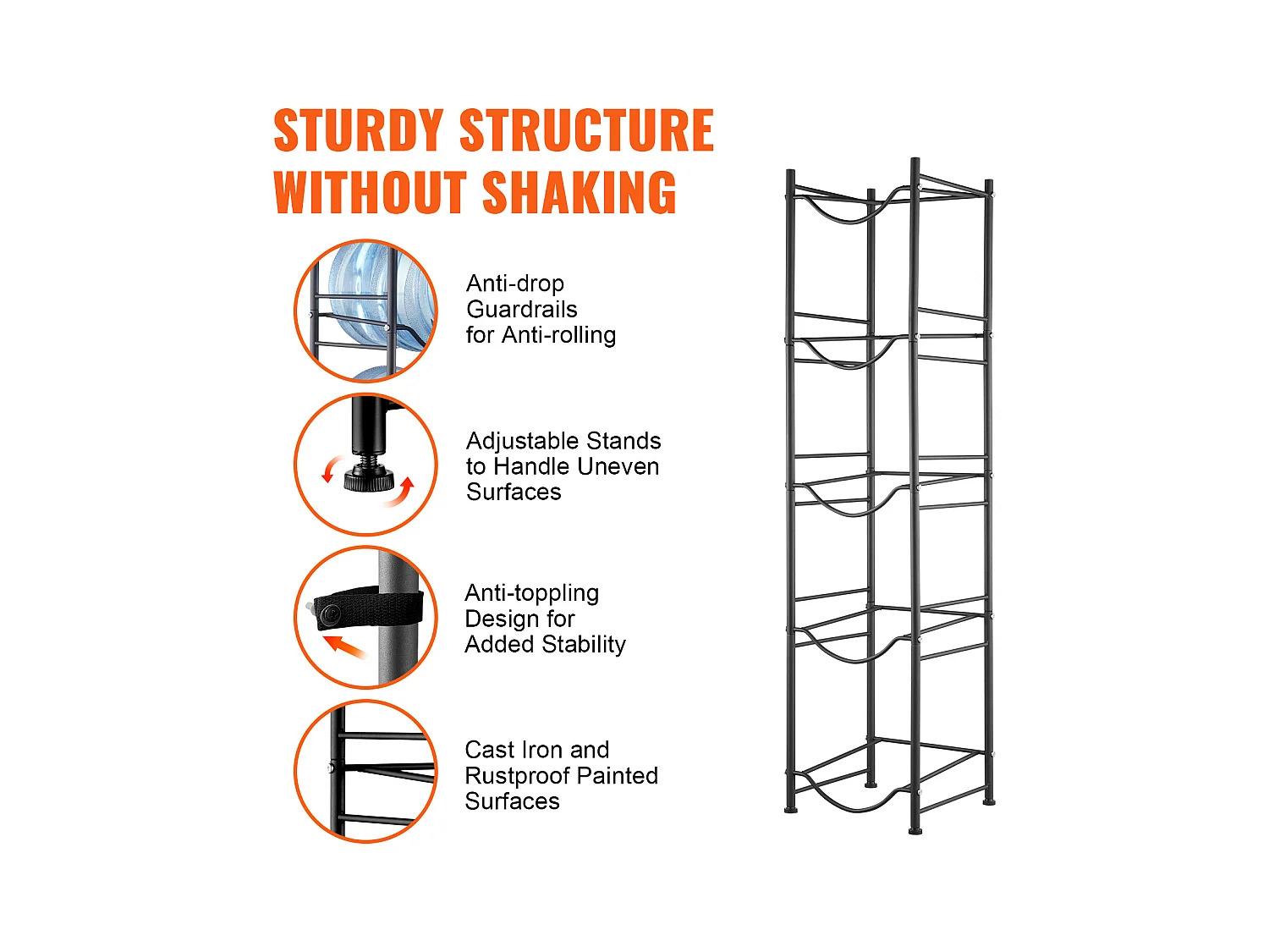 Porte-bouteilles d'Eau à 5 Niveaux SucceBuy, Support en Une Rangée pour 5 Bouteilles, Métal Noir