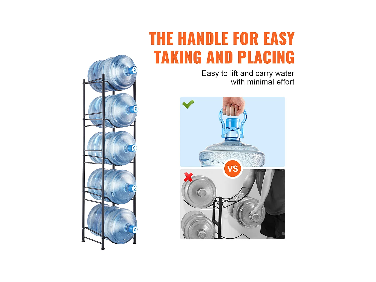 Porte-bouteilles d'Eau à 5 Niveaux SucceBuy, Support en Une Rangée pour 5 Bouteilles, Métal Noir