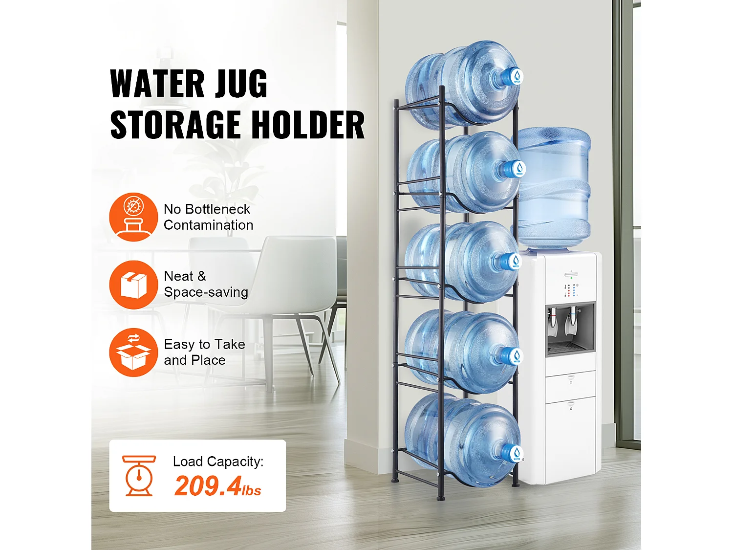 Porte-bouteilles d'Eau à 5 Niveaux SucceBuy, Support en Une Rangée pour 5 Bouteilles, Métal Noir