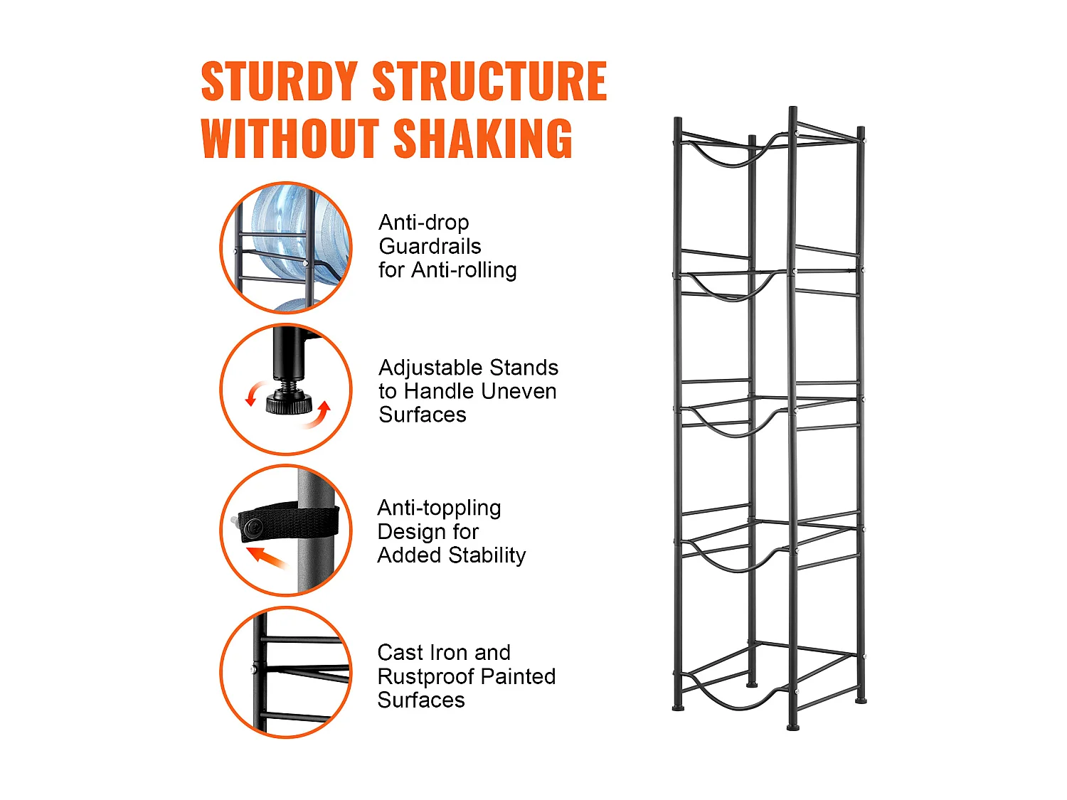Porte-bouteilles d'Eau à 5 Niveaux SucceBuy, Support en Une Rangée pour 5 Bouteilles, Métal Noir