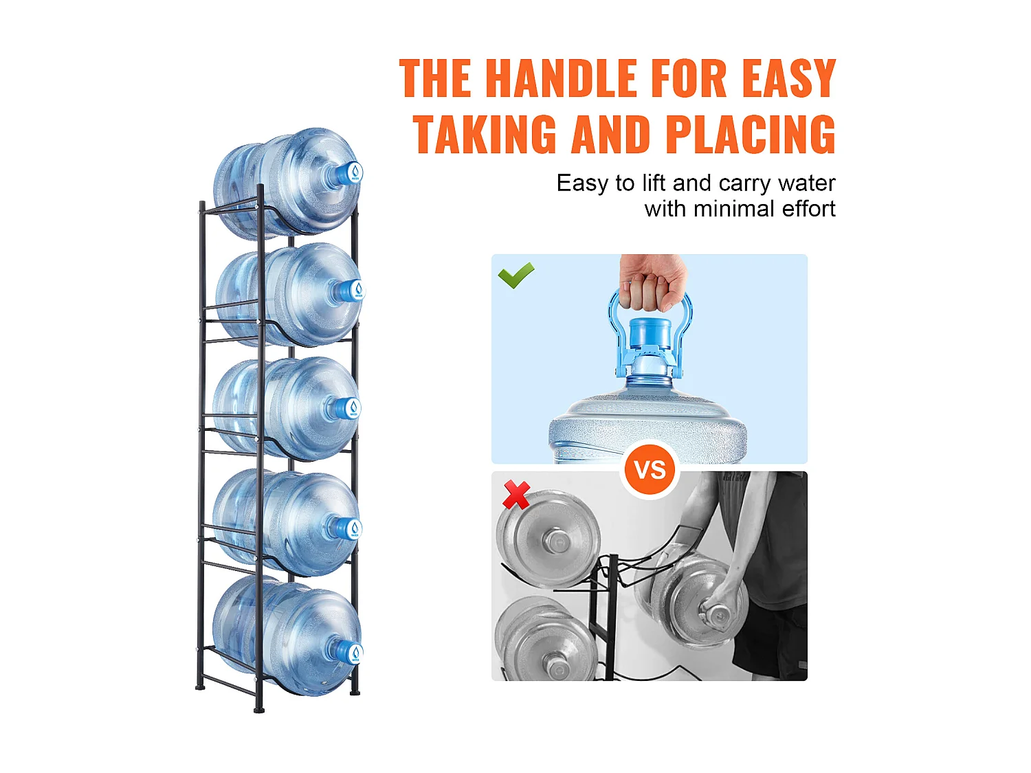 Porte-bouteilles d'Eau à 5 Niveaux SucceBuy, Support en Une Rangée pour 5 Bouteilles, Métal Noir