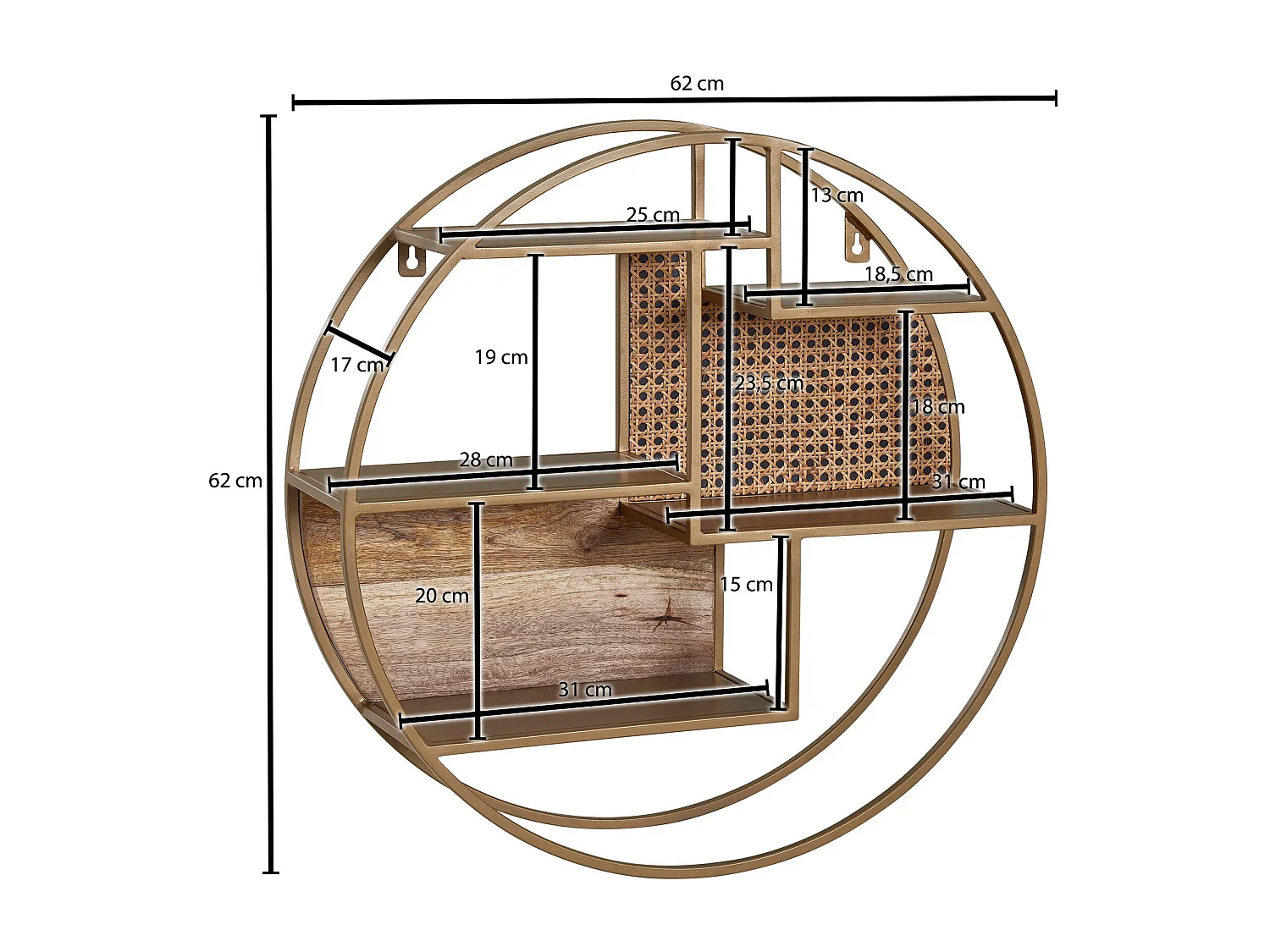 estante de pared rattan 62x62x17 cm estante colgante madera maciza / metal industrial | Estante