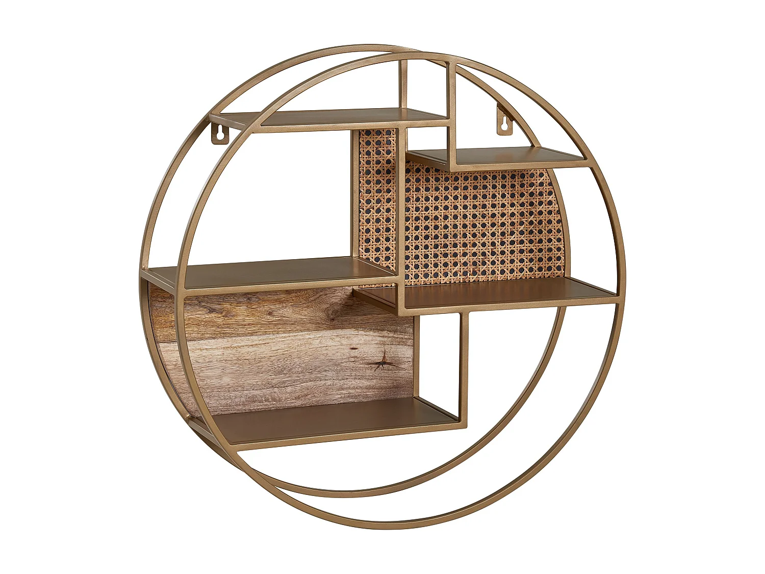 Wandregal Rattan 62x62x17 cm Hängeregal Massivholz / Metall Industrial, Schweberegal Wiener