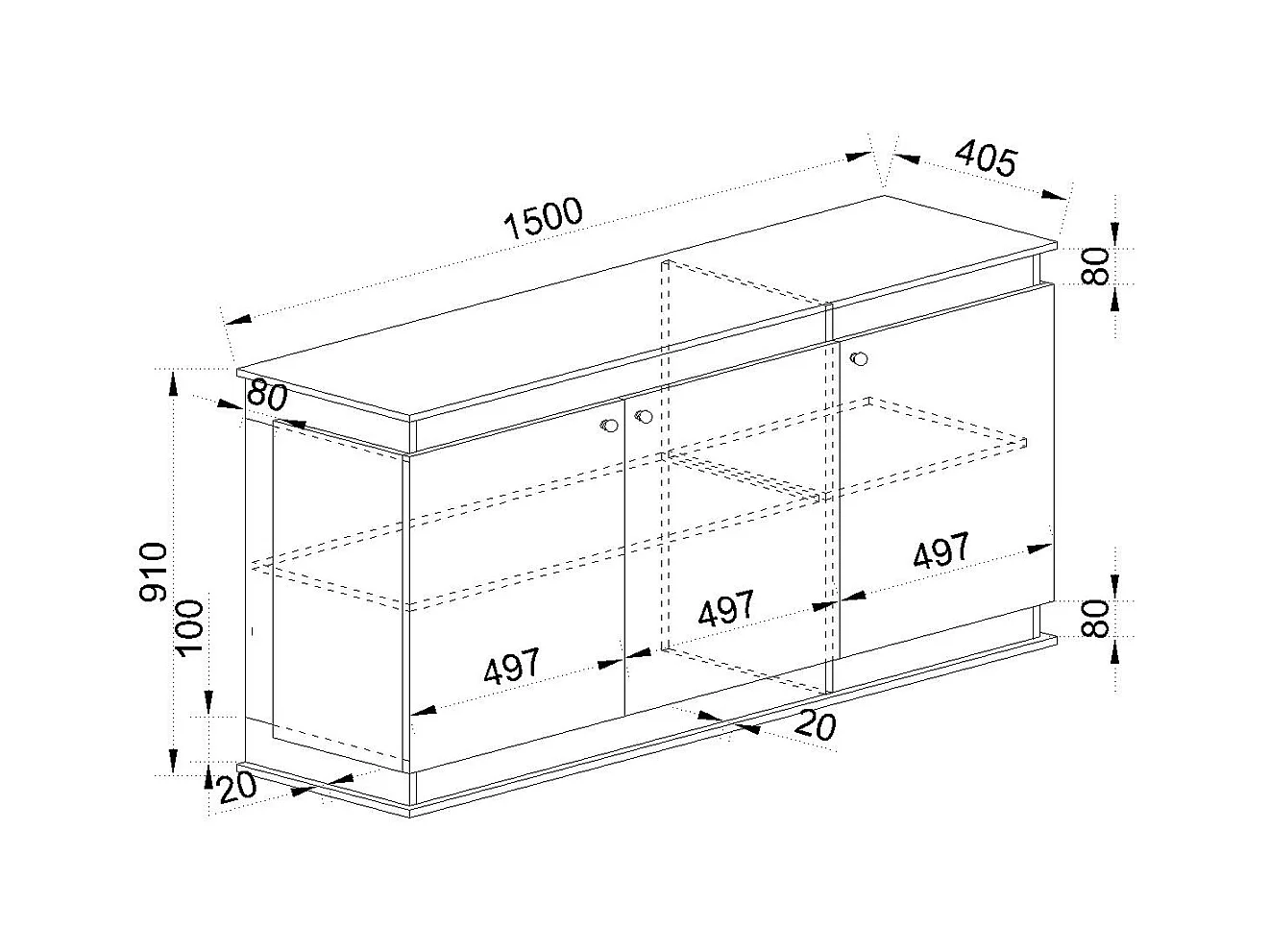 Madia moderna design effetto legno con tre sportelli MI20 150x100 noce e antracite
