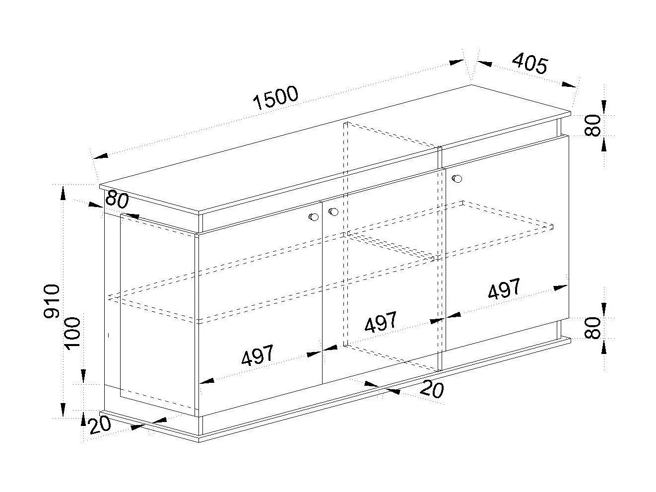 Madia moderna design effetto legno con tre sportelli MI20 150x100 noce e antracite