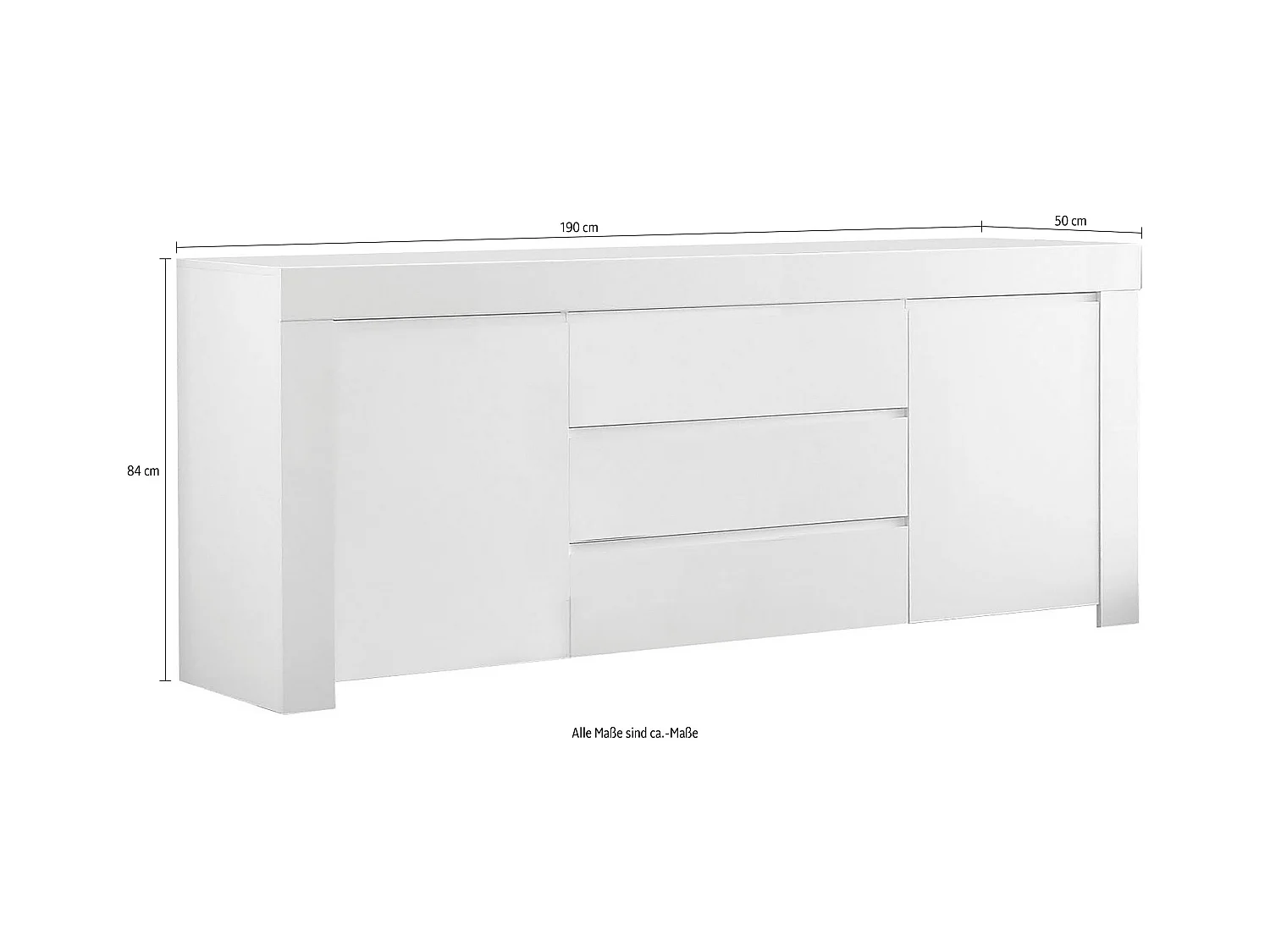 Madia due ante e tre cassetti design liscio da zona giorno design moderno 190x84 ML2 bianco lucido