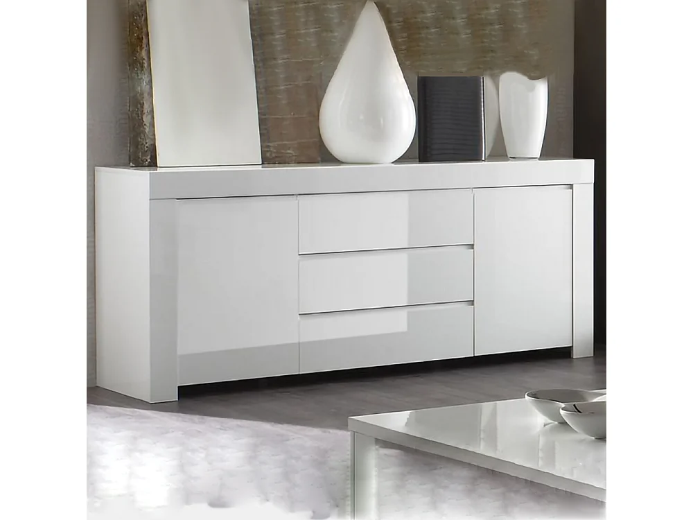 Madia due ante e tre cassetti design liscio da zona giorno design moderno 190x84 ML2 bianco lucido