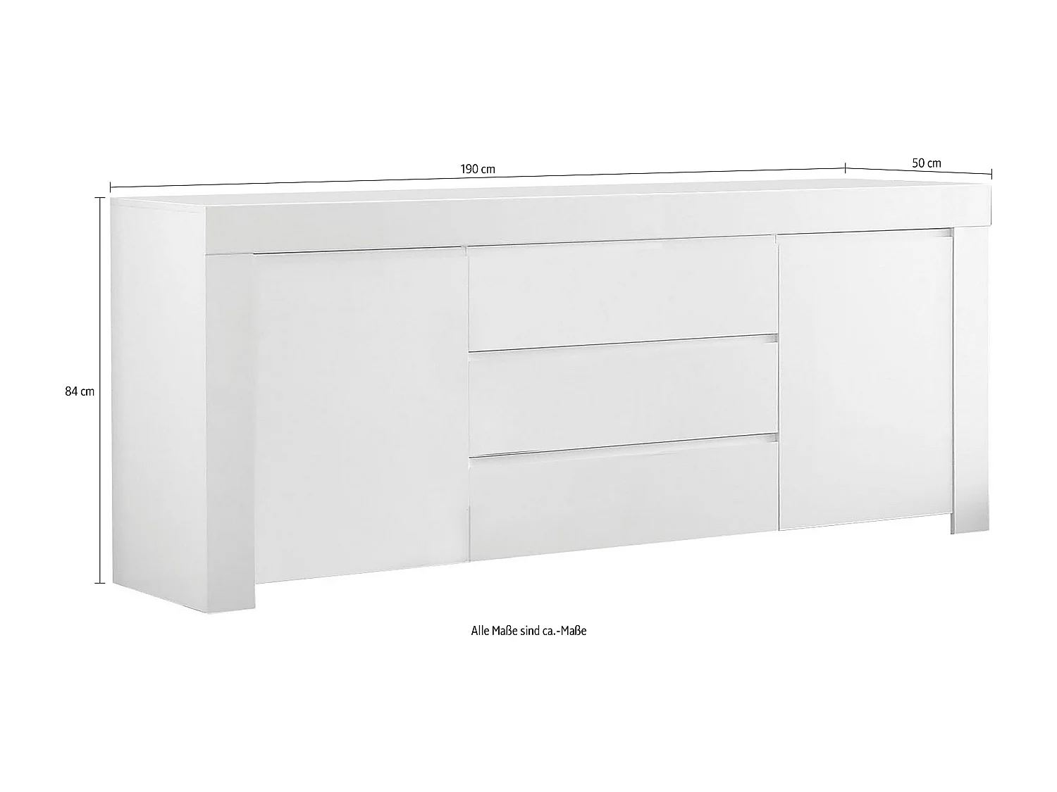 Madia due ante e tre cassetti design liscio da zona giorno design moderno 190x84 ML2 bianco lucido