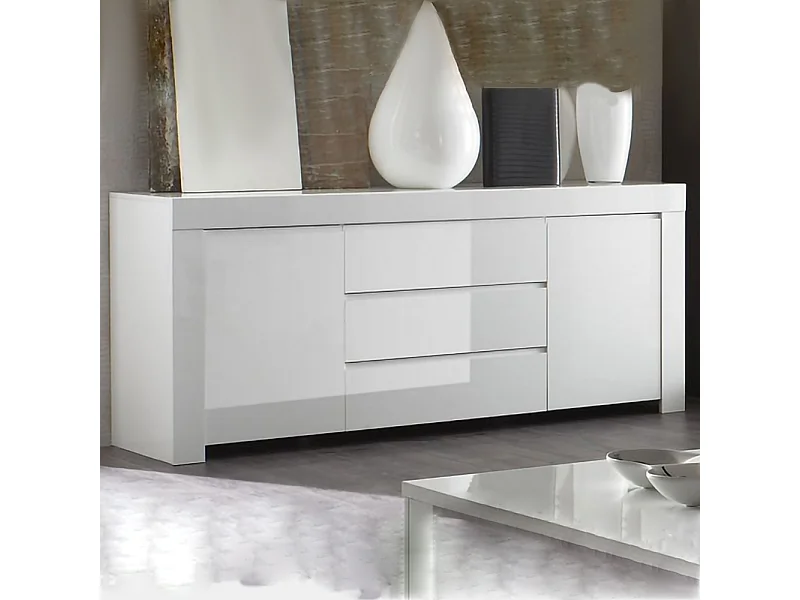 Madia due ante e tre cassetti design liscio da zona giorno design moderno 190x84 ML2 bianco lucido