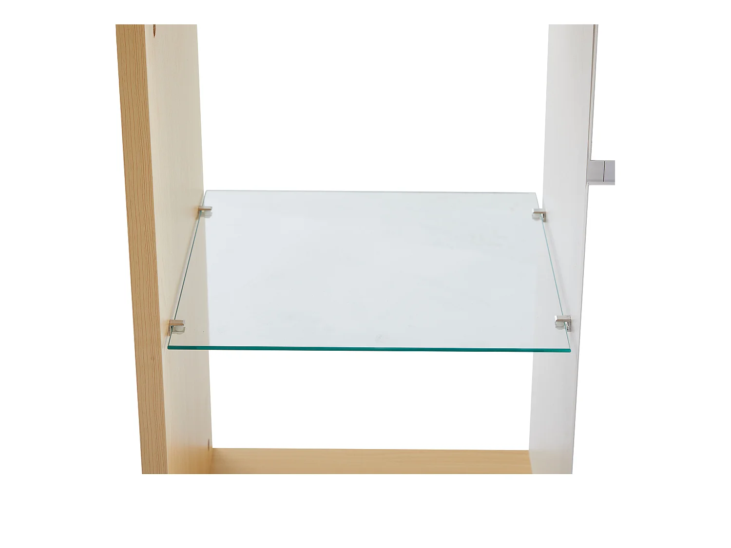 Buffet avec 2 portes, 2 tiroirs et 1 étagère en verre, LED inclus, blanc et chêne