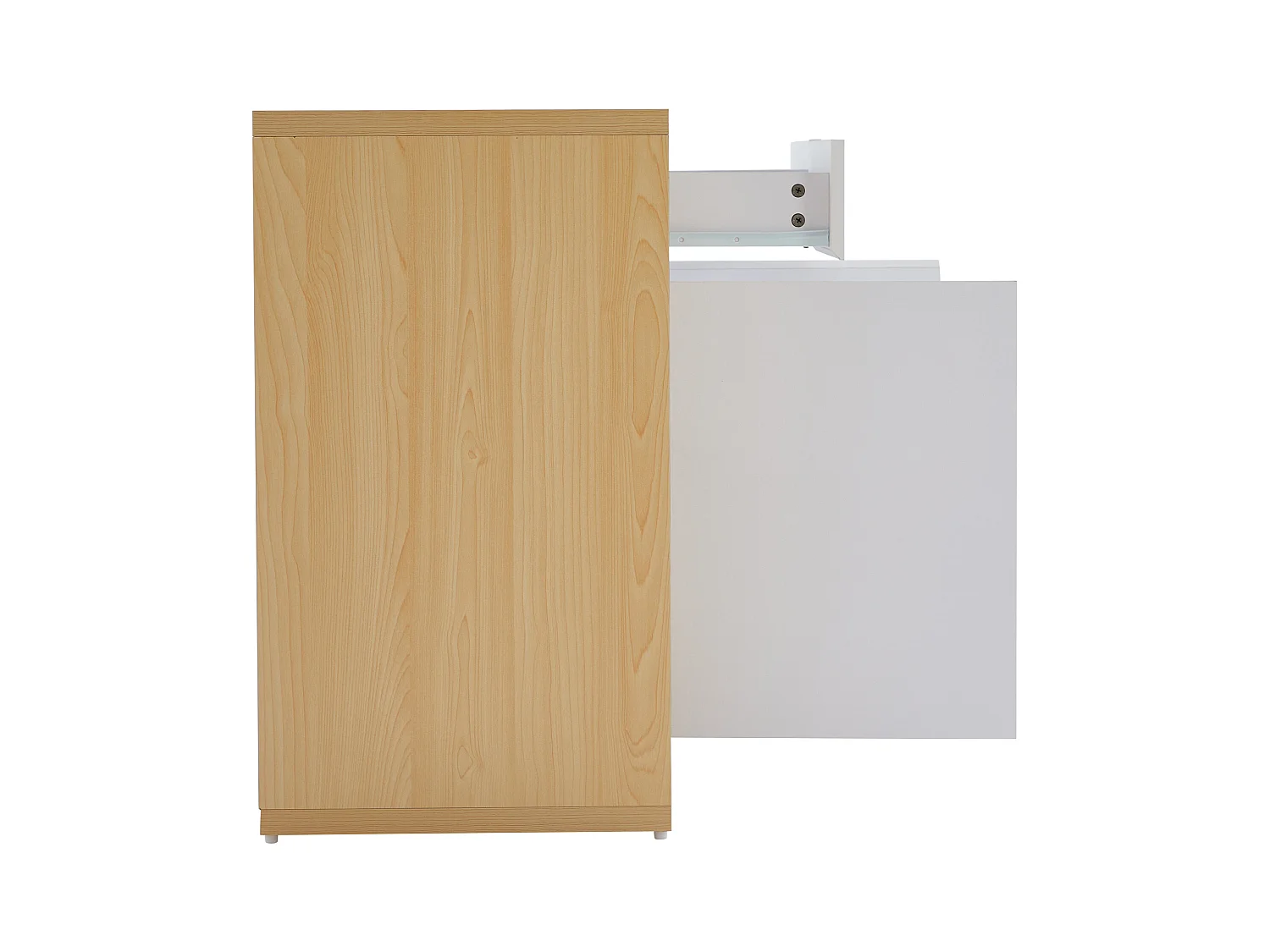 Buffet avec 2 portes, 2 tiroirs et 1 étagère en verre, LED inclus, blanc et chêne