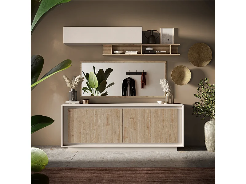 Madia moderna a 4 ante 207x80 cm cashmere e rovere chiaro ML56