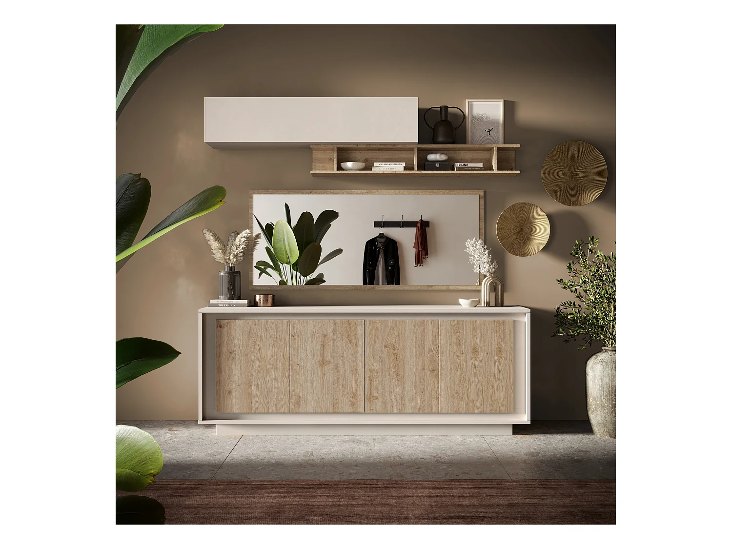 Madia moderna a 4 ante 207x80 cm cashmere e rovere chiaro ML56