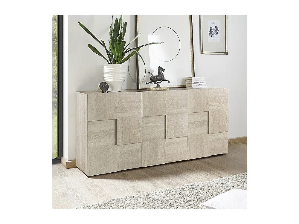 Madia da soggiorno con frontale geometrico a tre ante battenti 181x84 ML10 rovere sonoma