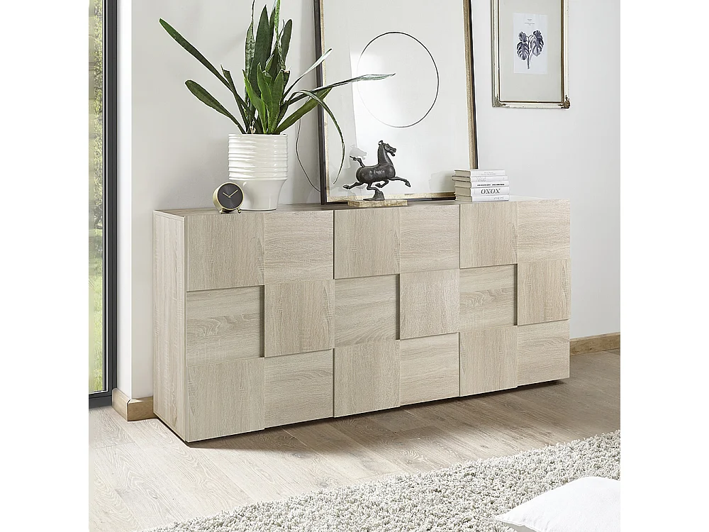 Madia da soggiorno con frontale geometrico a tre ante battenti 181x84 ML10 rovere sonoma