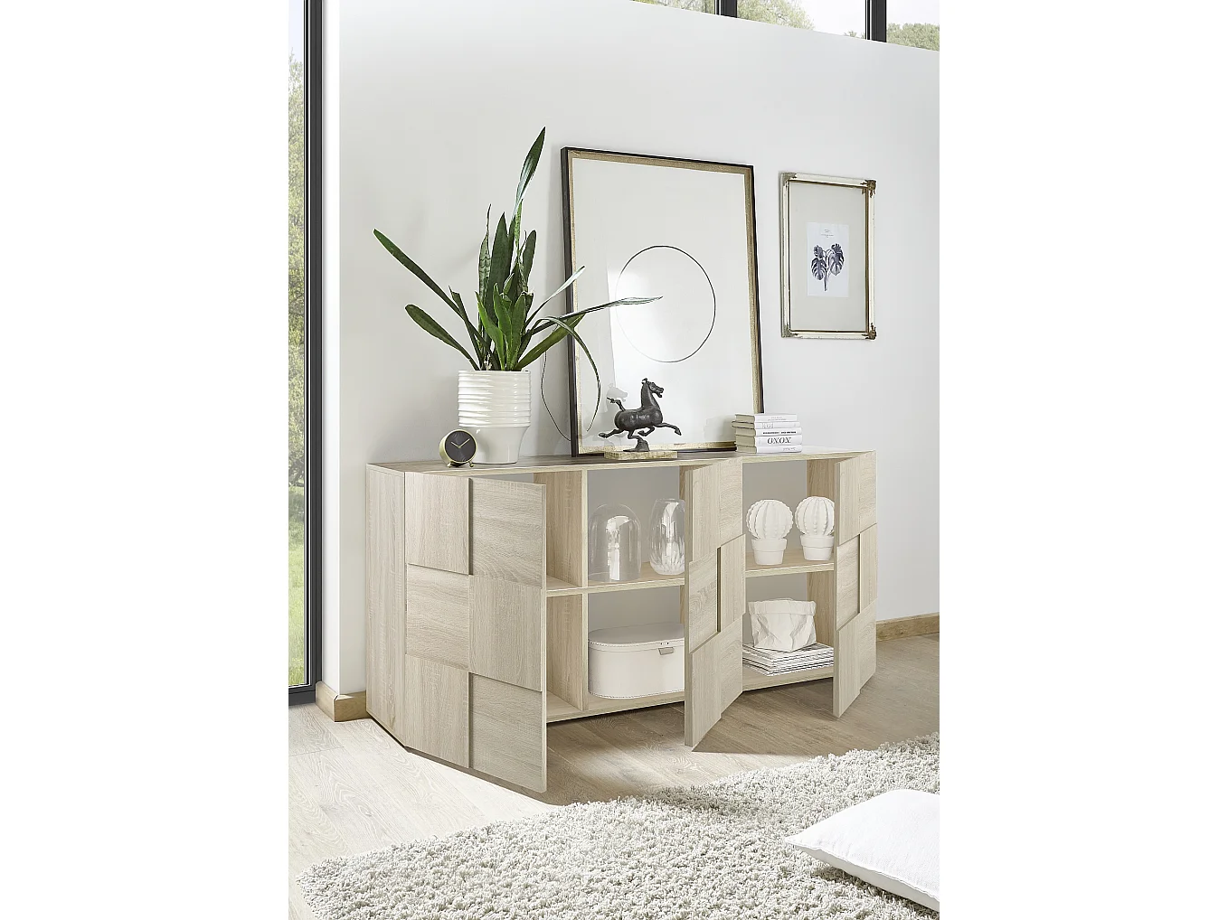 Madia da soggiorno con frontale geometrico a tre ante battenti 181x84 ML10 rovere sonoma