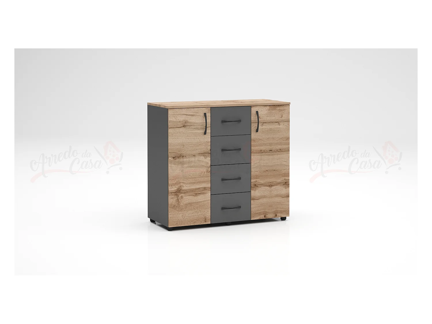 Madia moderna 2 ante e 4 cassetti rovere e antracite MG1