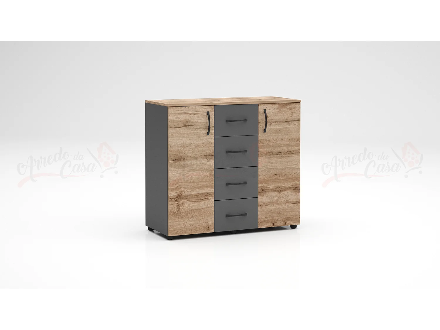 Madia moderna 2 ante e 4 cassetti rovere e antracite MG1
