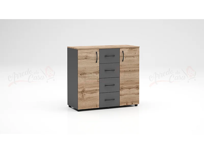 Madia moderna 2 ante e 4 cassetti rovere e antracite MG1