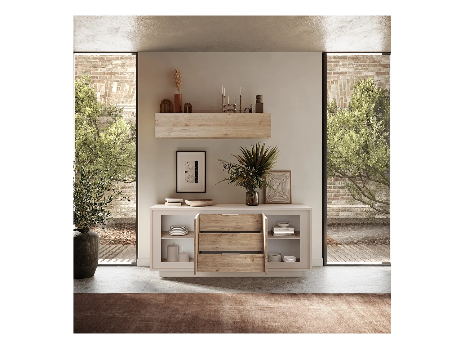 Madia moderna 2 ante 184x80 cm cashmere e rovere chiaro ML55