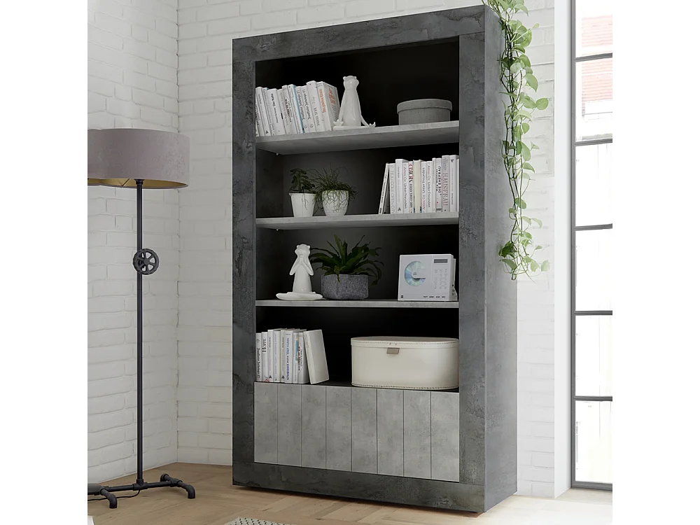 Madia alta da zona giorno con tre ripiani e due ante designo moderno 110x191 ML49 ossido e cemento