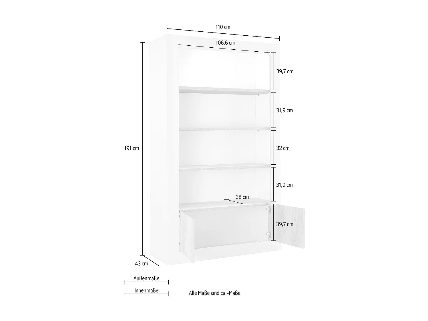 Madia alta da zona giorno con tre ripiani e due ante designo moderno 110x191 ML49 ossido e cemento
