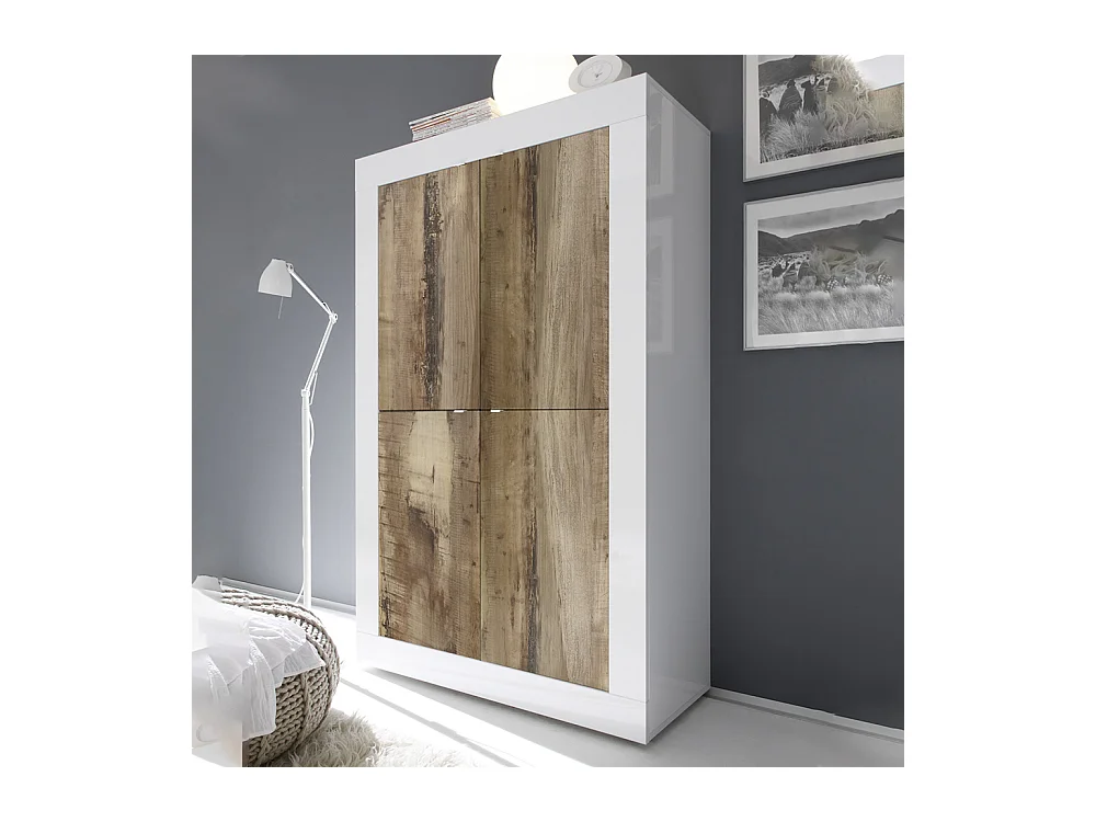 Credenza da zona giorno a quattro ante battenti design moderno 102x162 MCL2 bianco e pero