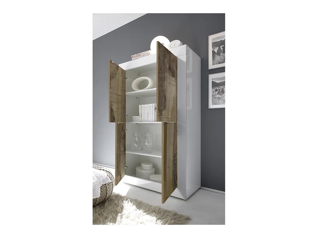 Credenza da zona giorno a quattro ante battenti design moderno 102x162 MCL2 bianco e pero