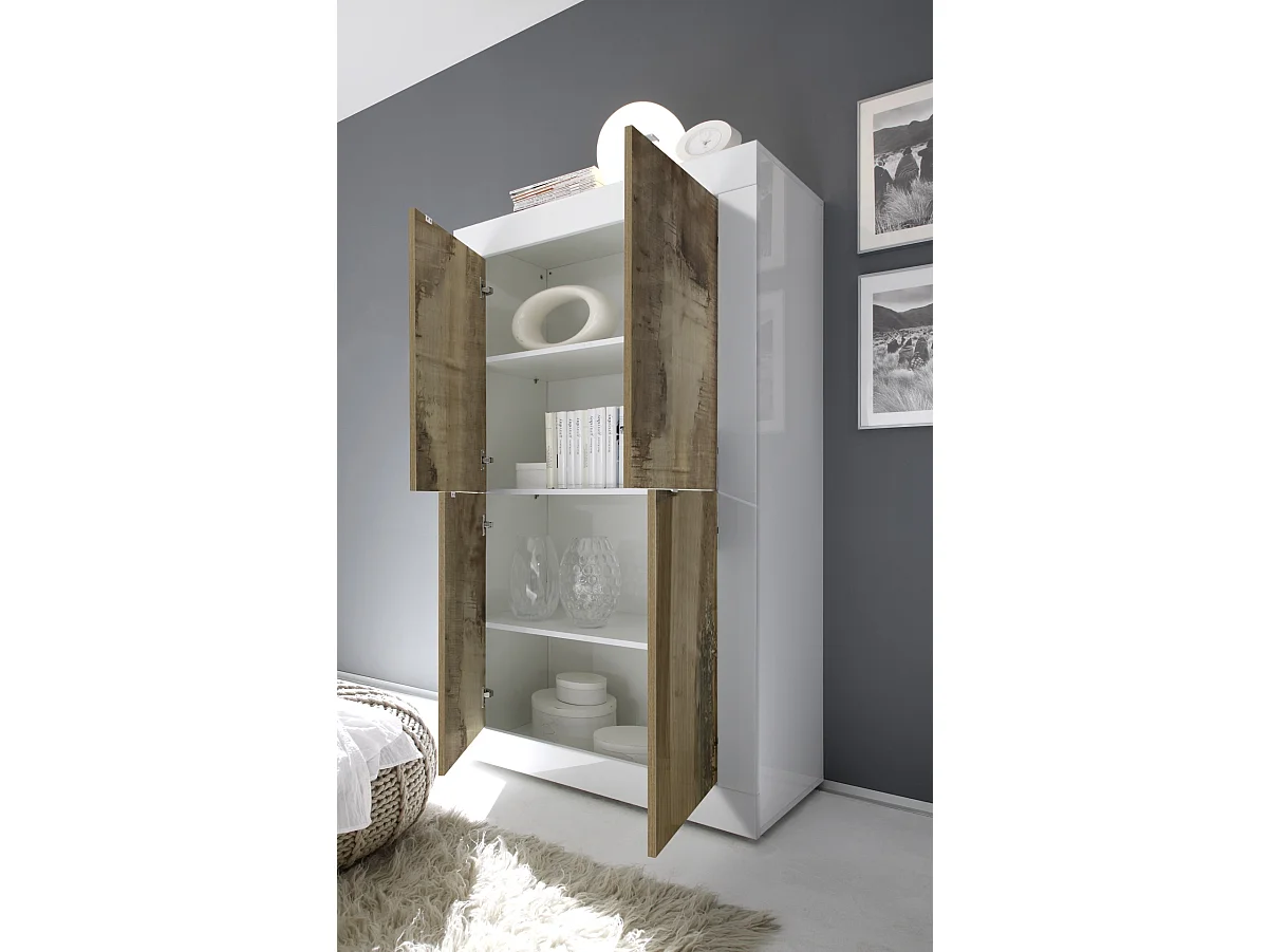 Credenza da zona giorno a quattro ante battenti design moderno 102x162 MCL2 bianco e pero