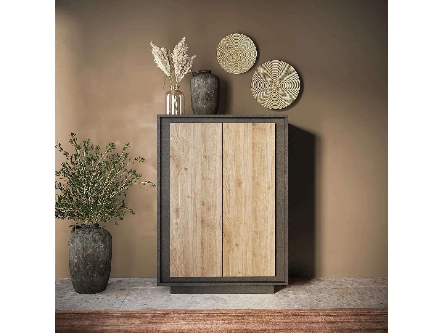 Mobile contenitore a 2 ante 106x171 cm grafite e rovere chiaro MCL17