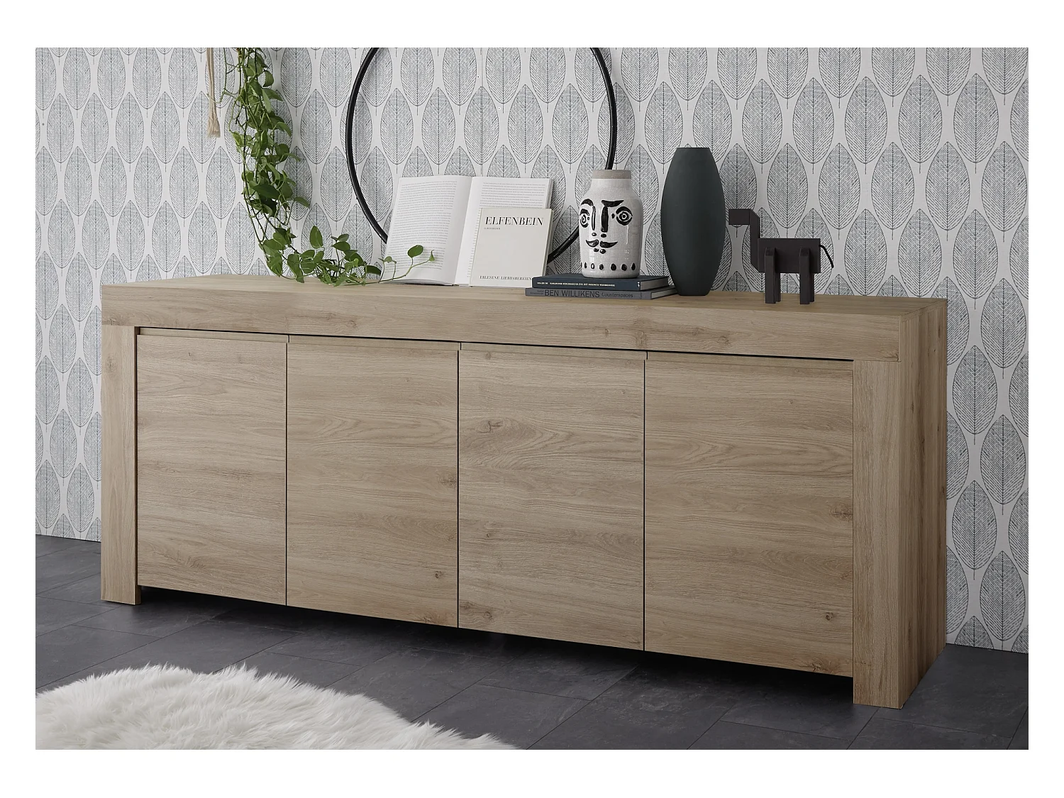 Madia design moderno con quattro ante maniglia a gola per living 210x81 ML14 rovere cadiz