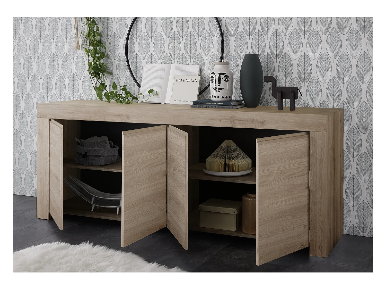 Madia design moderno con quattro ante maniglia a gola per living 210x81 ML14 rovere cadiz