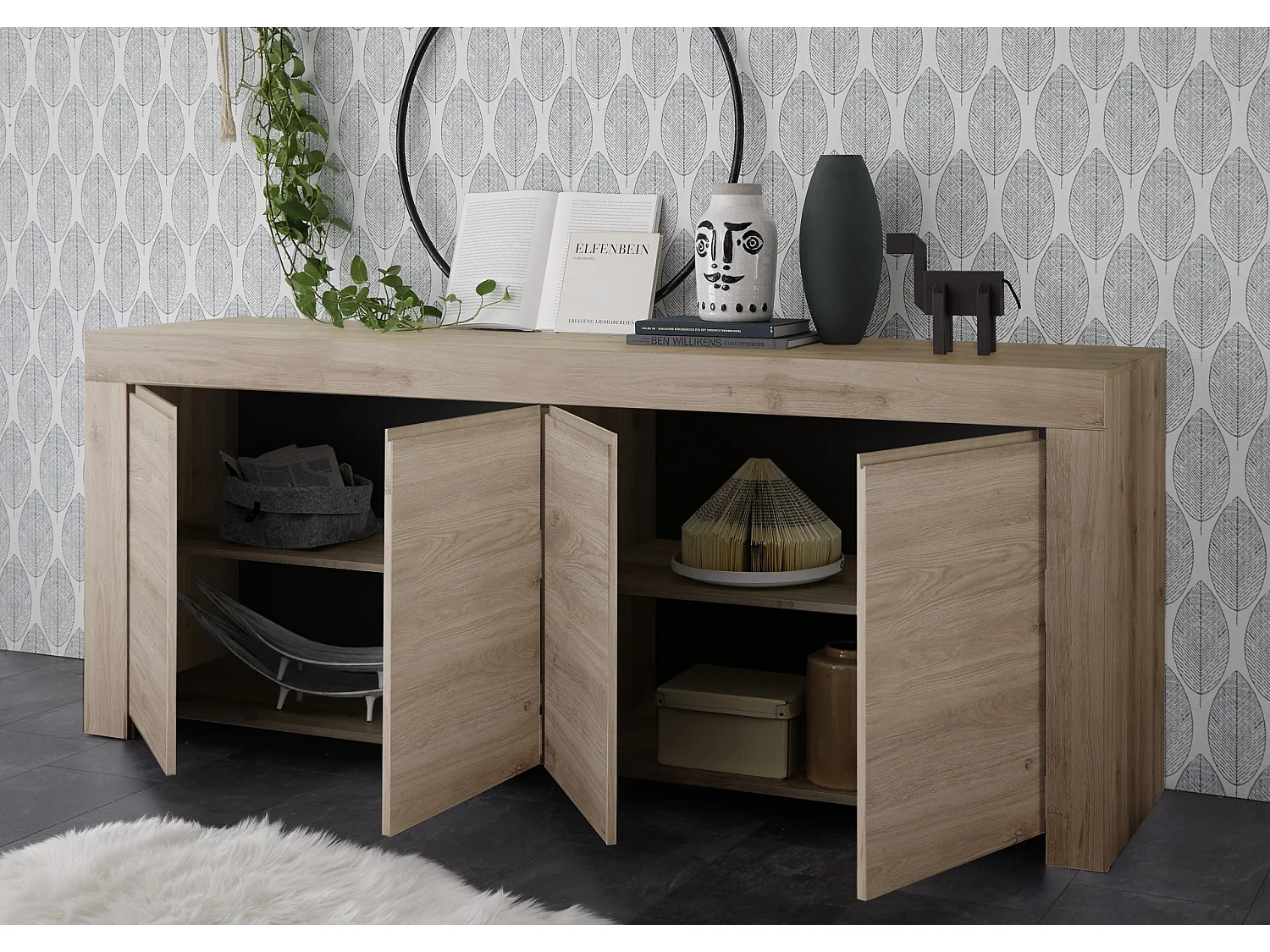 Madia design moderno con quattro ante maniglia a gola per living 210x81 ML14 rovere cadiz