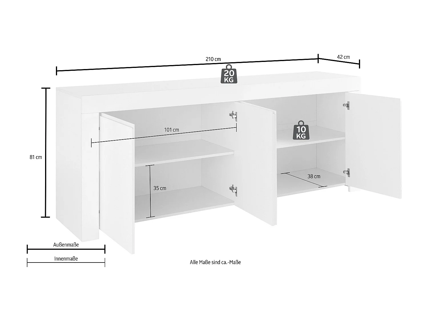 Madia design moderno con quattro ante maniglia a gola per living 210x81 ML14 rovere cadiz